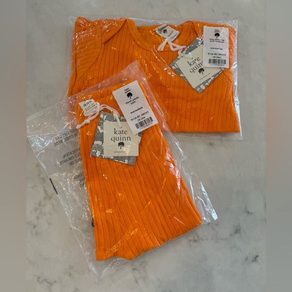NWT Kate Quinn Marmalade Orange Ribbed Long Sleeve Bodysuit and Panda Pant